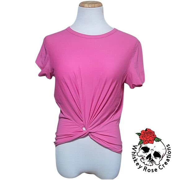 Lululemon Crescent Tee Sonic Pink Twist Front Crop Pima Cotton - Picture 2 of 9